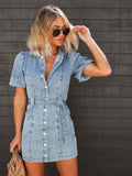 Chloe Belted Denim Button-Front Mini Dress