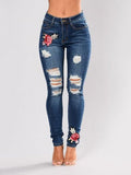 Women's Embroidered Distressed Denim Skinny Jeans