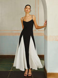 Women's Elegant Color Block Spaghetti Strap Maxi Dress