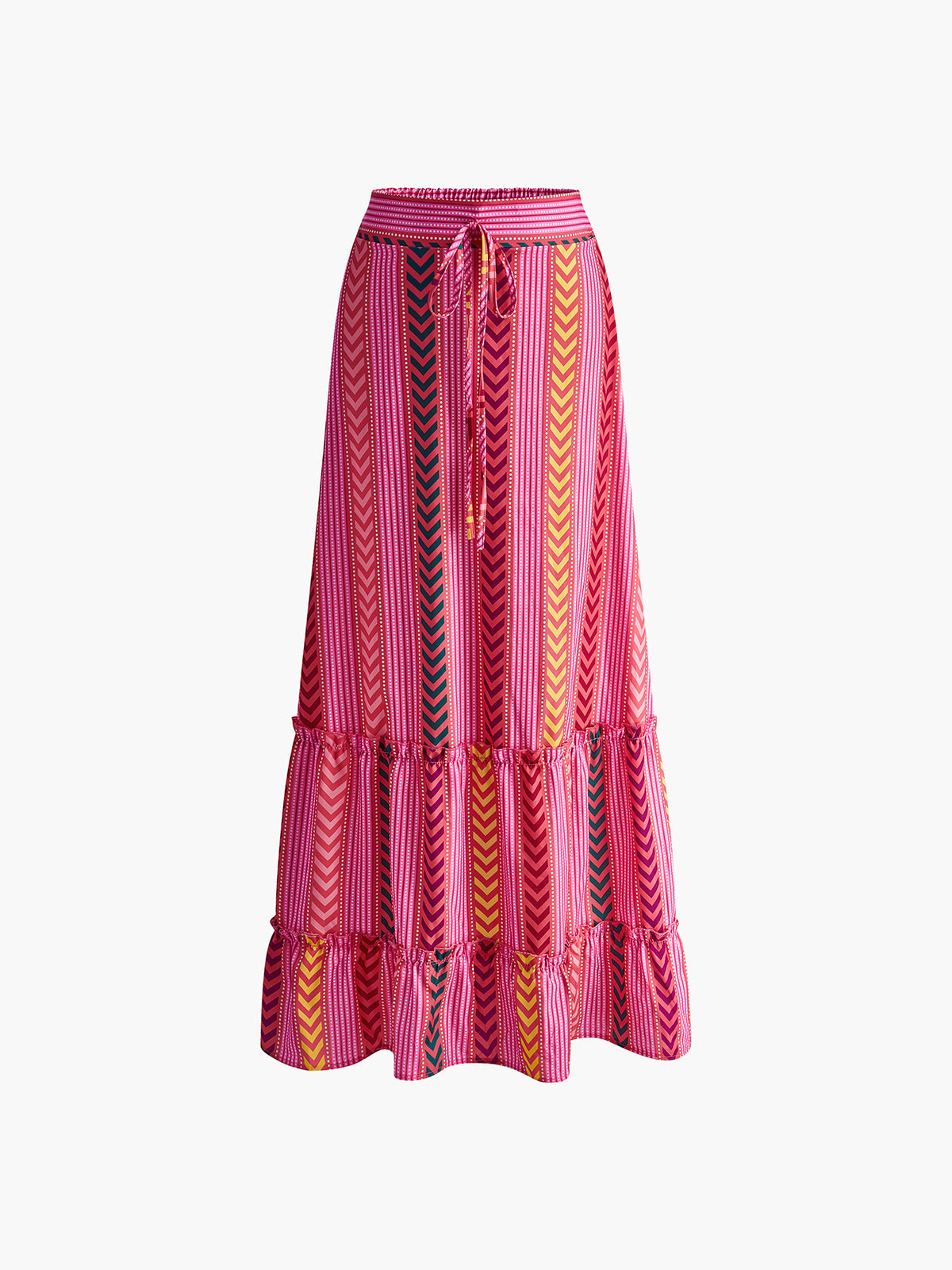 Boho-Chic Printed Drawstring Ruffle Skirt