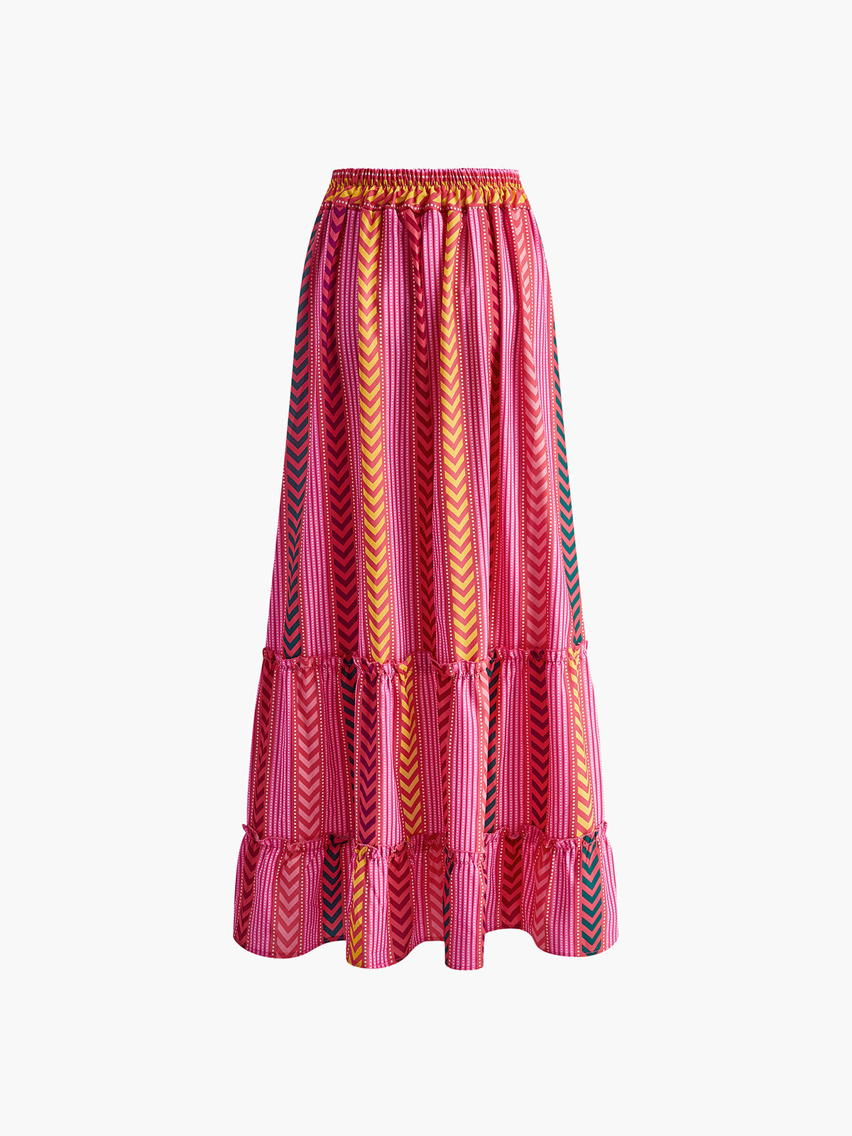 Boho-Chic Printed Drawstring Ruffle Skirt
