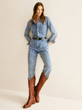 Women's Harper Long-Sleeve Cotton Denim Jumpsuit - Effortless