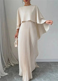 Amelira Women's Pleated Cape Overlay Maxi Dress - Chic Cape-Overlay