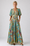 Lina & Emma™ | Airy maxi dress with puff sleeves and V-neck