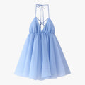 Women's Summer dress with an open back and elegant pleated trim