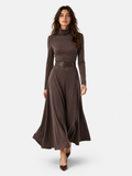 Elegant Turtleneck Maxi Dress with Long Sleeves and Slit (including belt)