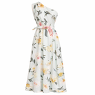 Elegant Light Green Floral One-Shoulder Ruched A-Line Maxi Dress in Chiffon
