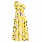 Elegant Light Green Floral One-Shoulder Ruched A-Line Maxi Dress in Chiffon
