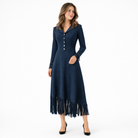 Elegant Retro Embroidered Maxi Dress with Tassels and Belt