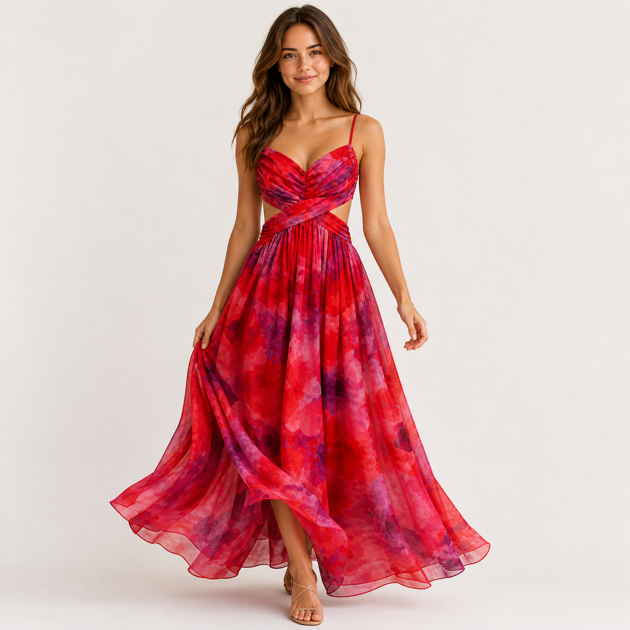 Floral Print Strappy Maxi Dress