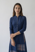 Women's Long navy blue midi skirt with vintage Western plaid