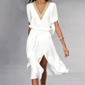 Women's Elegant V-Neck Wrap Midi Dress