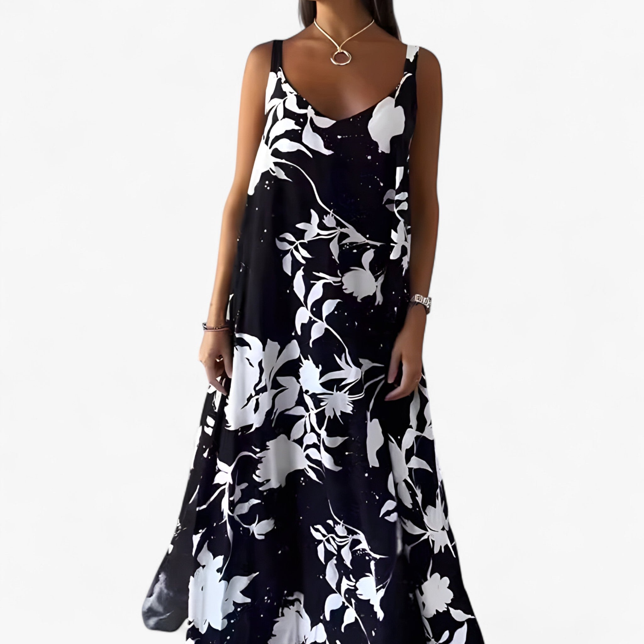 Women's Floral Maxi Dress - Vibrant Floral Print, Flowing Floor-Skimming Maxi