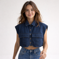 Lira Denim Pocket Vest with Turn-Down Collar