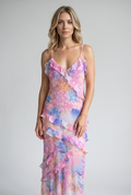 Luneth Floral V-Neck Backless Maxi Dress