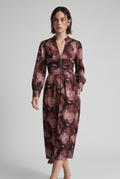 Brown Maxi Dress with Zip Waist and Paisley Pattern