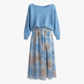 Women's Blue Sweater and Floral Skirt