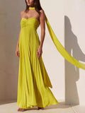 Women's Simple Elegant Look Tube Dress with Pleats and Ribbon