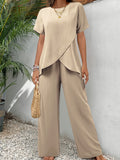 Women's Two-Piece Top and Wide-Leg Pants Set