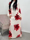 Long Printed Dress with Adjustable Waist for an Elegant Silhouette