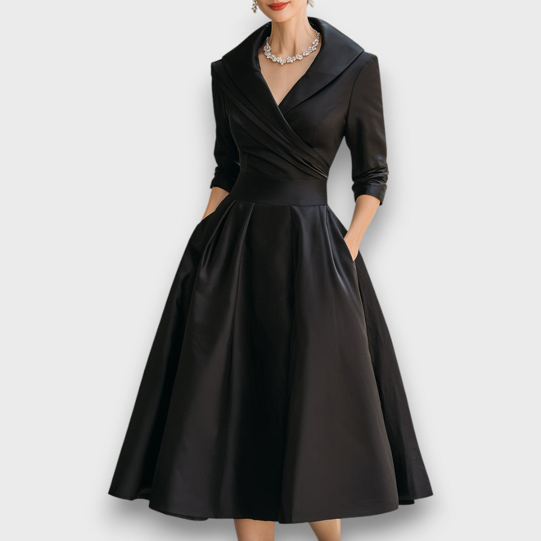 Refined Wrap-Neck Midi Dress for Women | Elara 0