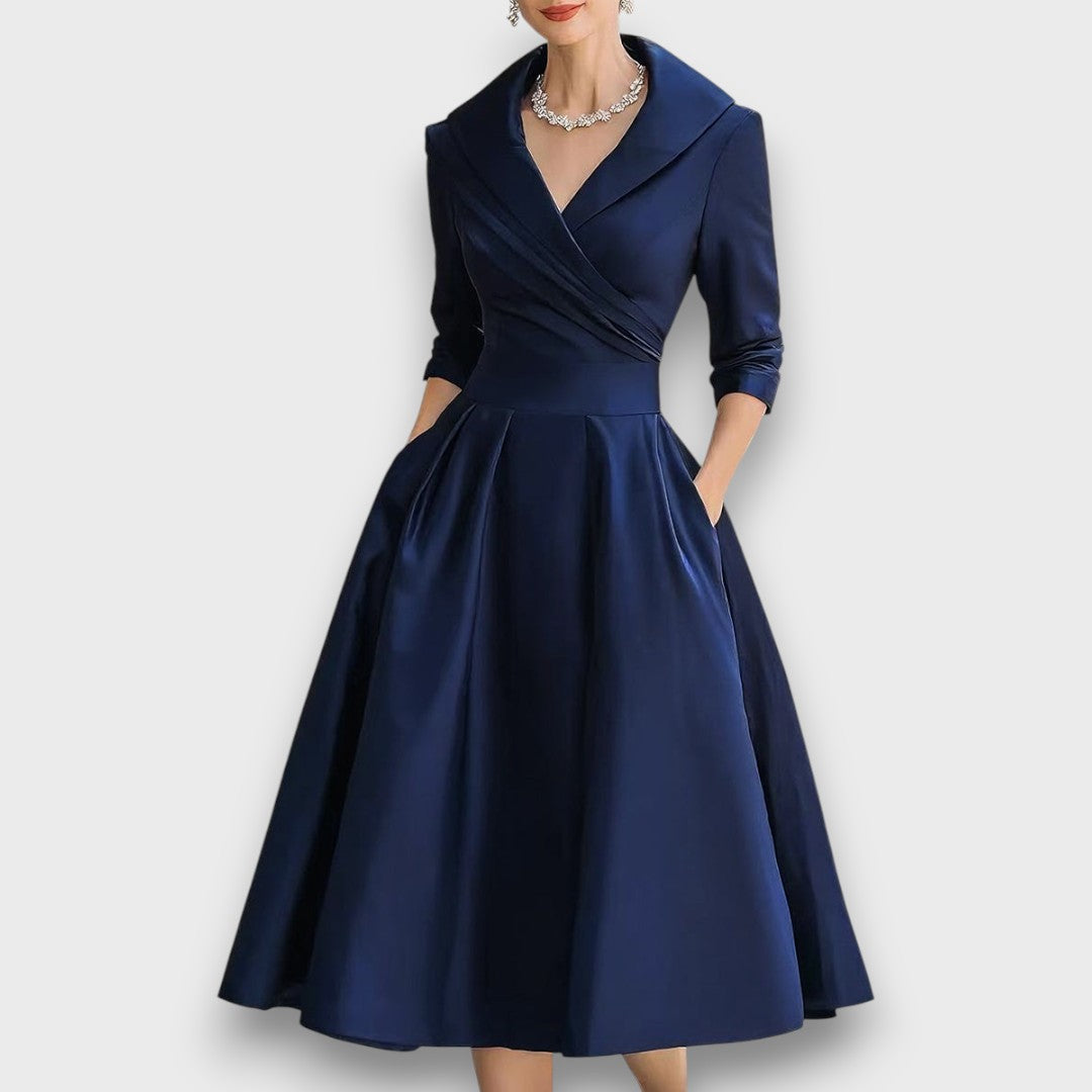 Refined Wrap-Neck Midi Dress for Women | Elara 2