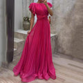 Women's Pleated Evening Dress - Elegant, Flowing Gown for