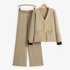 Elena | Strikket todelt sæt med cardigan og bukser - Khaki En størrelse passer alle - women's fashion - {{ product_tags }