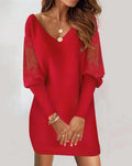 Women's Timeless Elegance in a Lace-Sleeve Comfort Dress