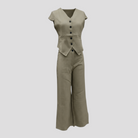 Aria | Kvinders Elegant Top og Bukser Sæt - Khaki - Kvinders sæt - {{ product_tags }