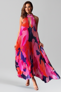 Darcey Women's Sleeveless Pleated Maxi Dress with Flowing Skirt