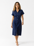 Women's Collared Button-Front Maxi Shirt Dress