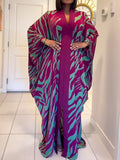 Women's Maxi Discounted Dress with Zebra Print, V-Neck, and Wide