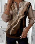 Women's Cozy Half-Zip Sweatshirt with Vintage Print