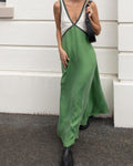 Women's Chic V-Neck Dress with Contrasting Color Details