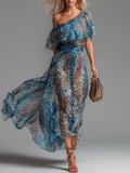 Selena™ | Leopard Print Chiffon Off-Shoulder Maxi Dress