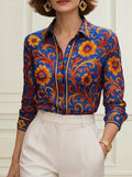 Women’s Long Sleeve Floral Print Button Blouse