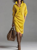Women's Loose knit turtleneck long sleeve dress in solid color for