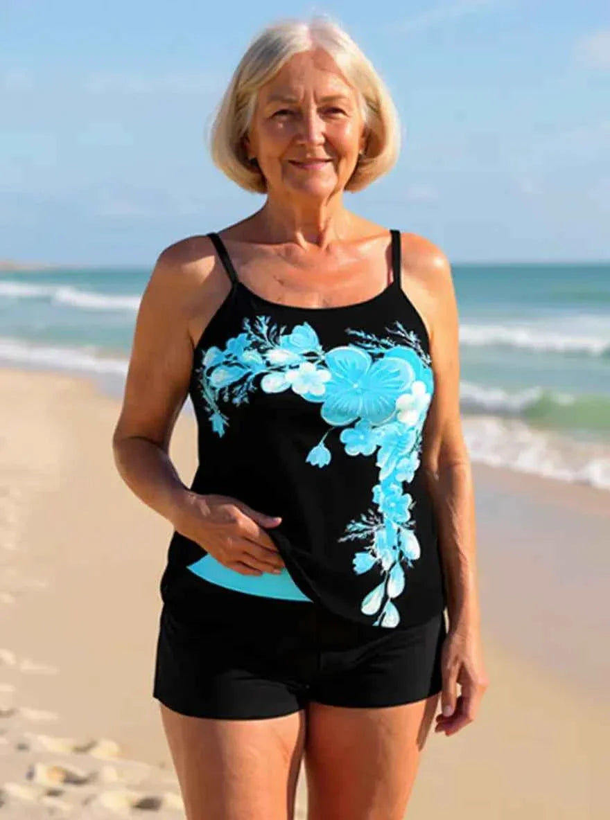 Avery Halter-Tankini-Set mit überkreuzten Trägern im Blumenmuster – Schmeichelhafte Passform und strahlender Sommerlook