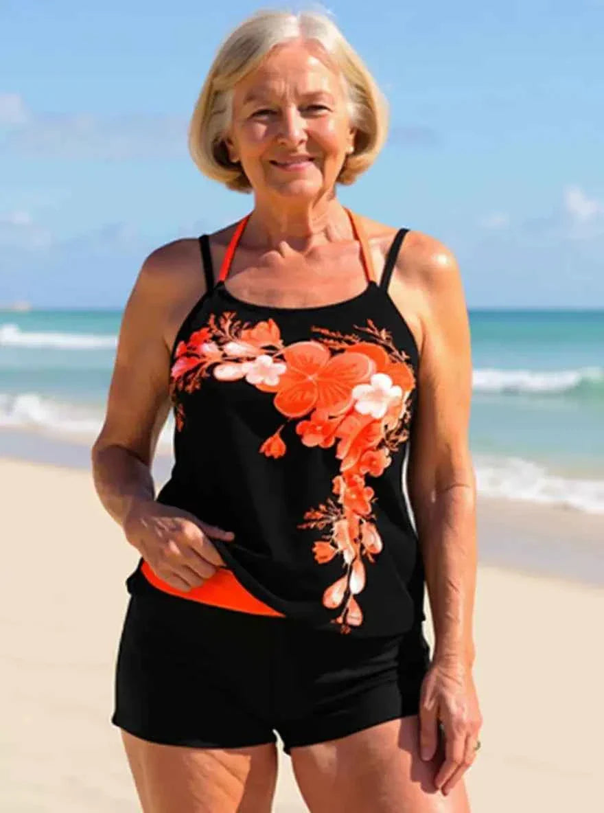Avery Halter-Tankini-Set mit überkreuzten Trägern im Blumenmuster – Schmeichelhafte Passform und strahlender Sommerlook
