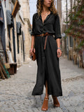 Women's Down Long-Sleeve Shirt Dress with a Flattering Waist Tie