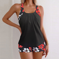 Women's Camille Red Floral Pattern Tankini Set – Bold & Beautiful