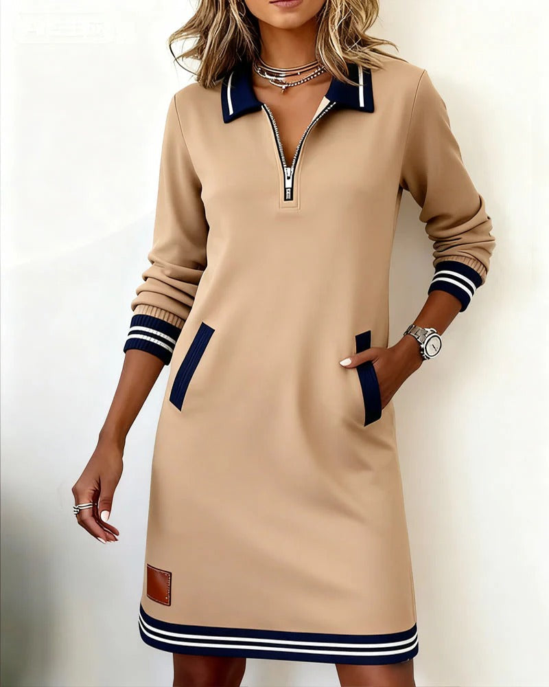 Women's Effortless Chic: Long-Sleeve Cotton Dress