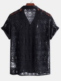 Men's Sleeve Geometric Textured Cuban Shirt
