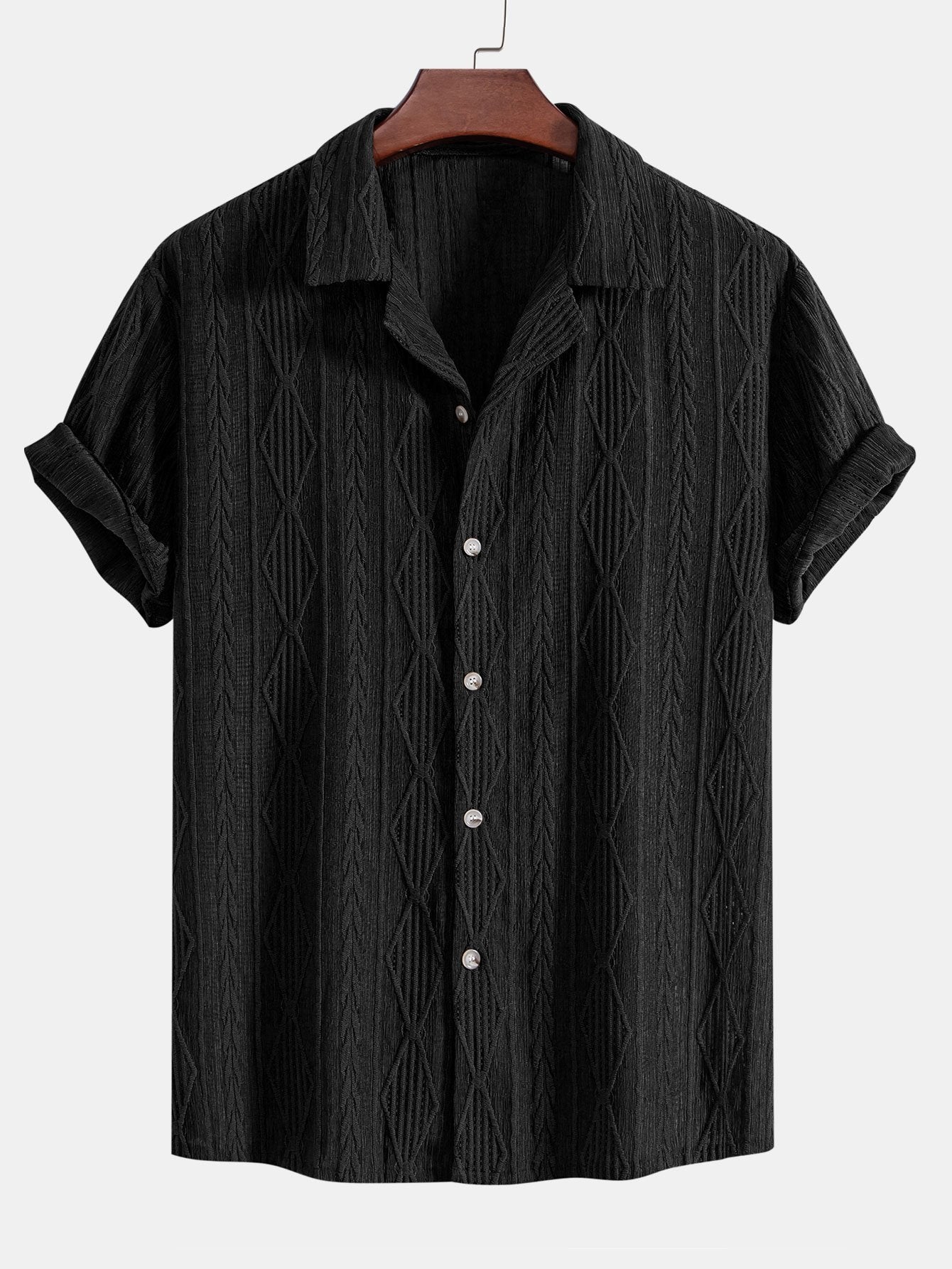 Bold Geometric Jacquard Cuban Shirt - Modern Pattern, Effortless Style
