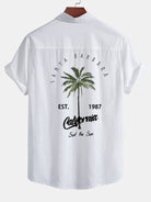 California Palm Tree Print Linen-Look Cotton Button-Up Shirt & Swim Shorts Set