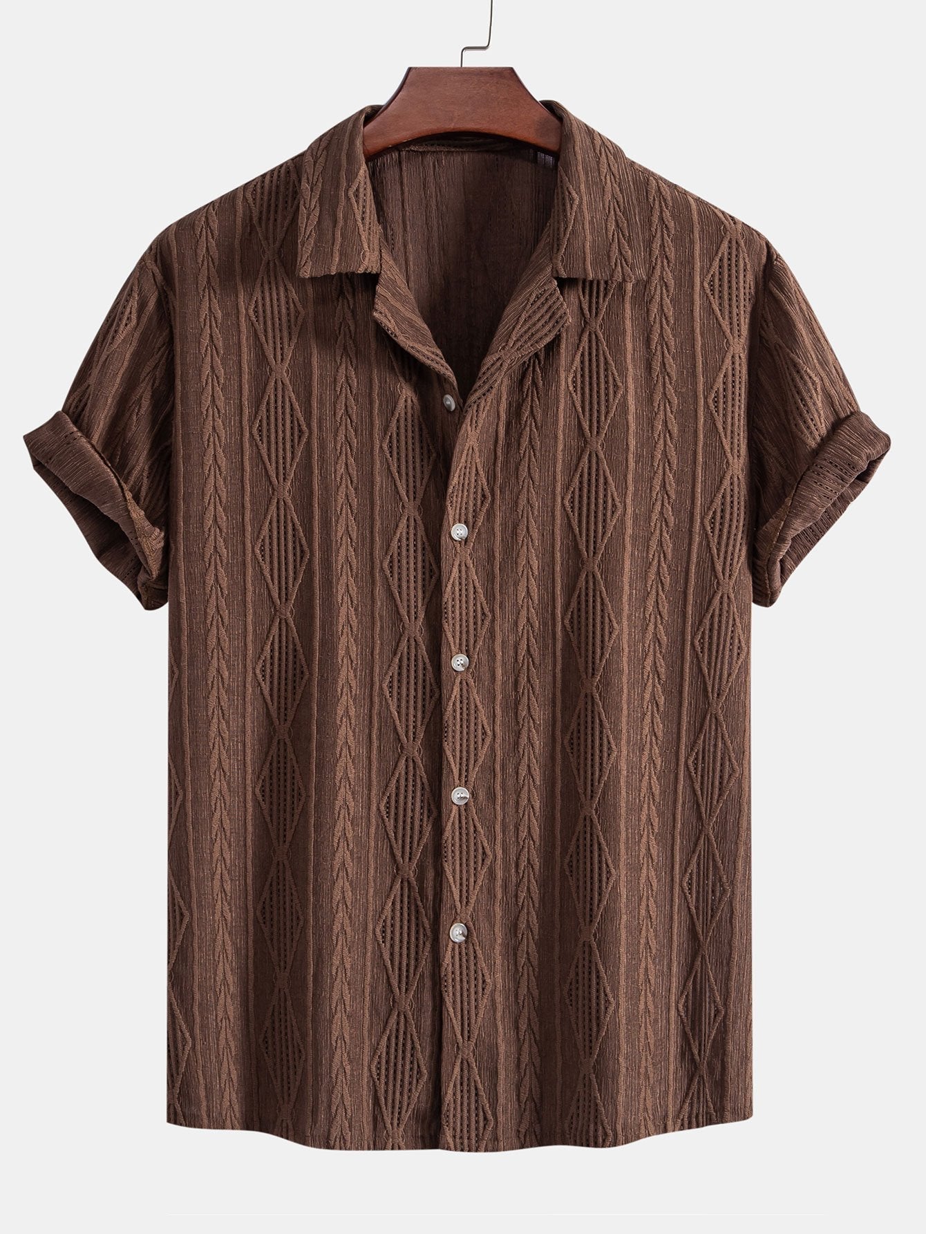 Bold Geometric Jacquard Cuban Shirt - Modern Pattern, Effortless Style
