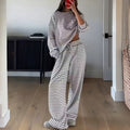 Women's Striped Two-Piece Lounge Set - Cozy Long-Sleeve Homewear for